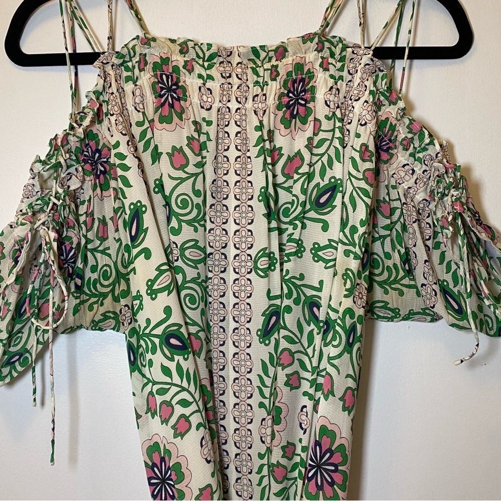 Tory Burch Asilomar Garden Party Asilomar Floral Dress White Purple Green 10 - Picture 10 of 13